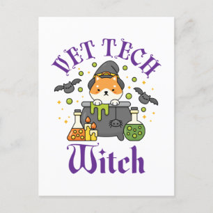 Vet Tech Witch Veterinary Technician Halloween Postcard