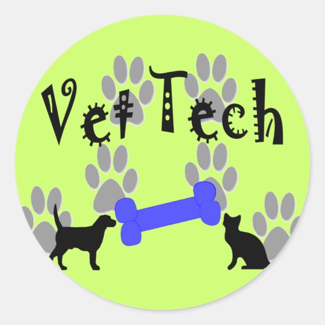 Vet TECH With Dog Bone Classic Round Sticker (Front)