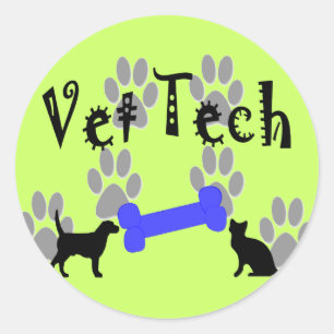 Vet TECH With Dog Bone Classic Round Sticker