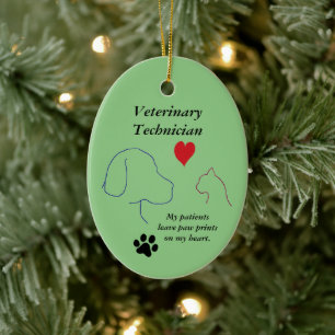 Vet Technician - Paw Prints on My Heart #2 Green Ceramic Tree Decoration