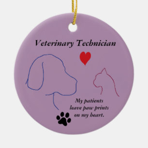 Vet Technician - Paw Prints on My Heart #2 Purple  Ceramic Tree Decoration