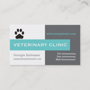 Vet/Veterinary Clinic, paw aqua eye-catching Business Card