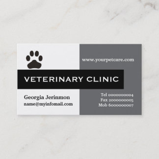 Vet/Veterinary Clinic, paw black grey eye-catching Business Card