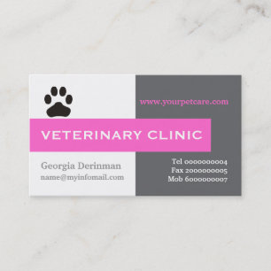 Vet/Veterinary Clinic, paw hot pink eye-catching Business Card