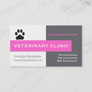 Vet/Veterinary Clinic, paw hot pink eye-catching Business Card