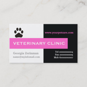 Vet/Veterinary Clinic, paw hot pink eye-catching Business Card