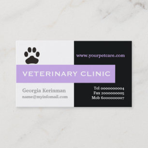 Vet/Veterinary Clinic, paw lavender eye-catching Business Card