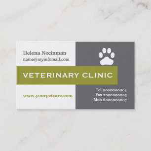 Vet/Veterinary Clinic paw olive green eye-catching Business Card