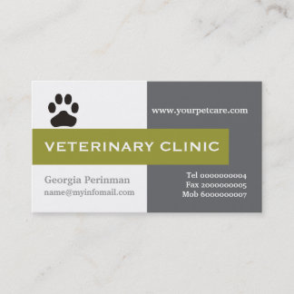 Vet/Veterinary Clinic paw olive green eye-catching Business Card