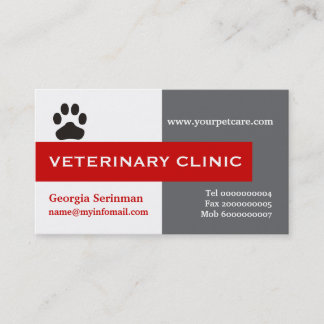 Vet/Veterinary Clinic, paw red eye-catching Business Card
