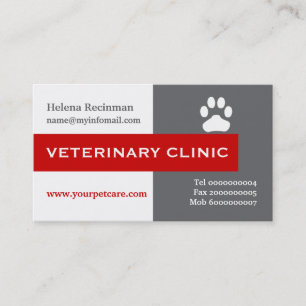 Vet/Veterinary Clinic, paw red eye-catching Business Card