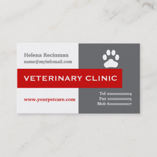 Vet/Veterinary Clinic, paw red eye-catching Business Card