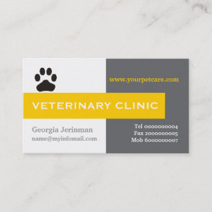 Vet/Veterinary Clinic, paw yellow eye-catching Business Card
