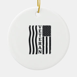 Veteran American Flag Vintage Vector Shirt Design_ Ceramic Tree Decoration