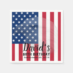 Veteran Bald Eagle & American Flag 80th Birthday Napkin
