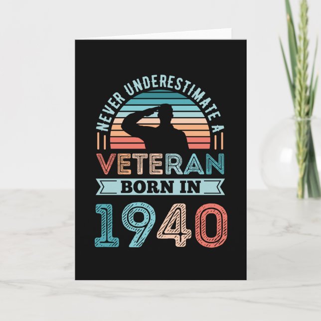 Veteran born 1940 80th Birthday Military Gift Card (Front)