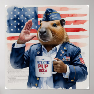 Veteran Capybara Watercolor Painting Poster