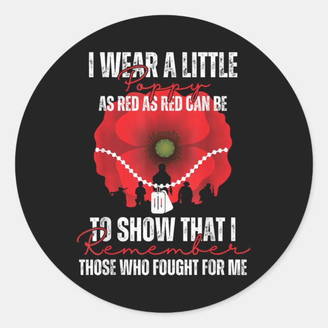 Veteran Day Red Poppy Flower Usa Memorial Day Classic Round Sticker (Front)