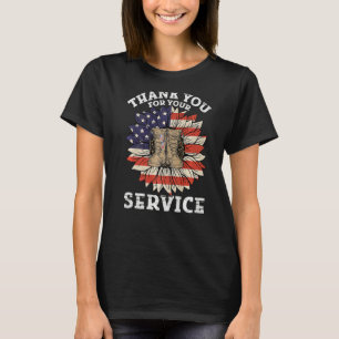 Veteran Day Sunflower American Flag Thank you Vete T-Shirt