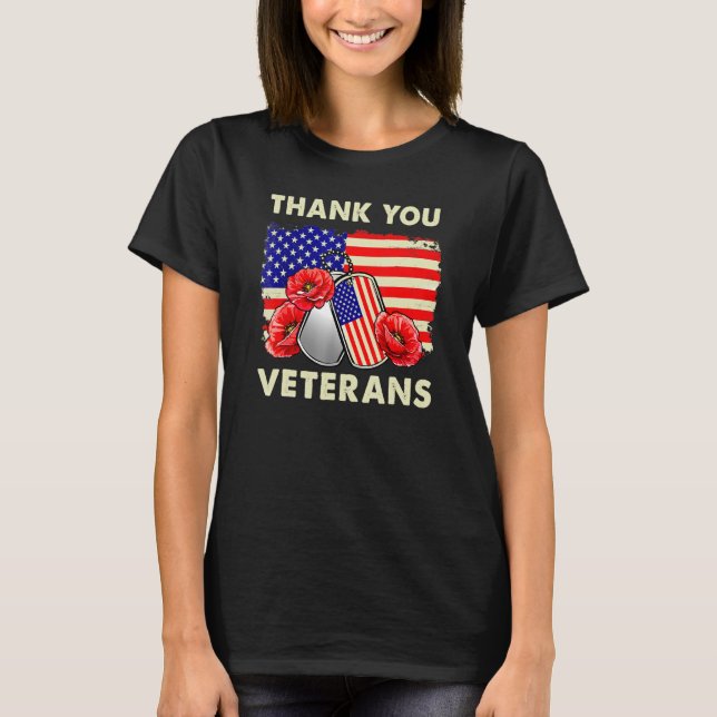 Veteran Day Thank You Veterans Combat Boots Poppy  T-Shirt (Front)