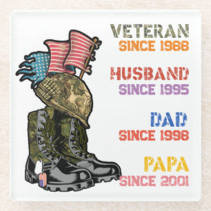 Veteran Father Husband Dad Grandpa Family Gift Glass Coaster