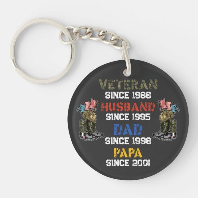 Veteran Father Husband Dad Grandpa Family Gift Key Ring (Front)