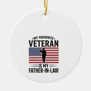 Veteran Father In Law Patriotic Vintage Quote Desi Ceramic Tree Decoration