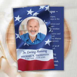 Veteran Flag Photo Funeral Memorial Prayer Card