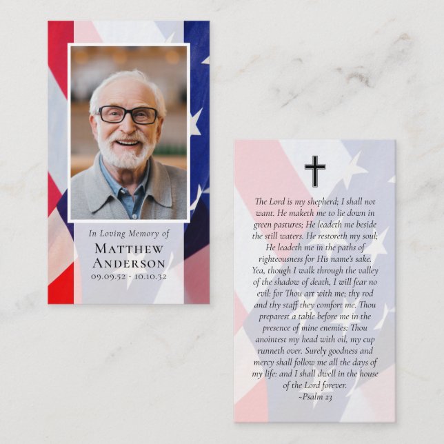 Veteran Flag Photo Memorial Prayer Card (Front/Back)