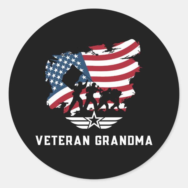 Veteran Grandma Classic Round Sticker (Front)