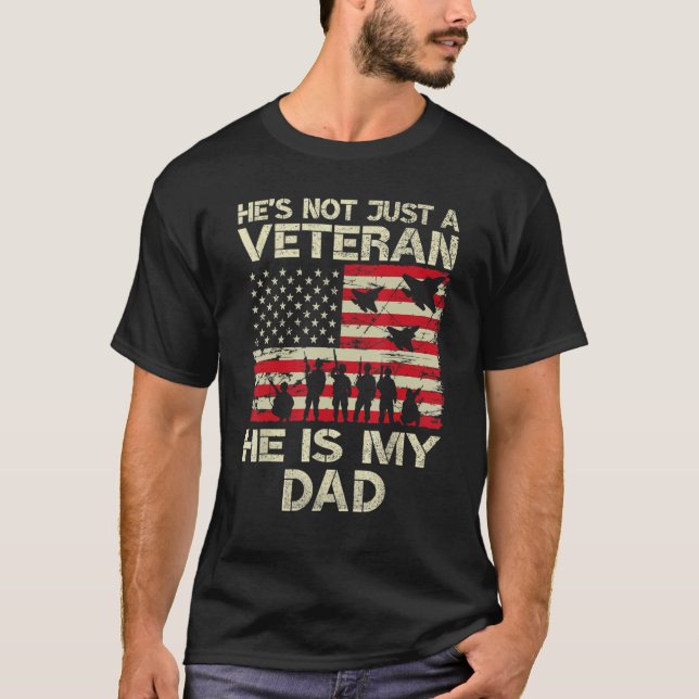 VETERAN He Is My DAD American flag Veterans Day  P T-Shirt (Front)