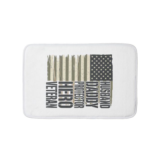 Veteran Husband Daddy Protector Hero Flag Shirt De Bath Mat (Front)