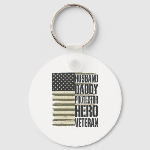 Veteran Husband Daddy Protector Hero Flag Shirt De Key Ring