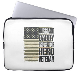Veteran Husband Daddy Protector Hero Flag Shirt De Laptop Sleeve