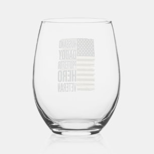 Veteran Husband Daddy Protector Hero Flag Shirt De Stemless Wine Glass