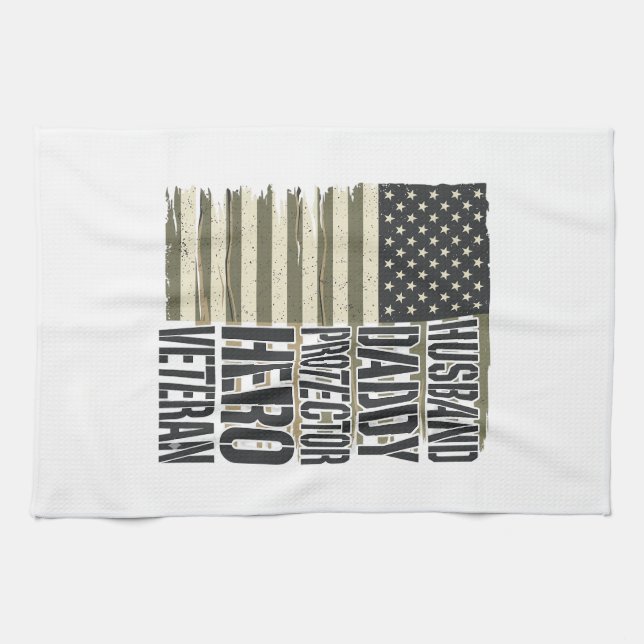 Veteran Husband Daddy Protector Hero Flag Shirt De Tea Towel (Horizontal)