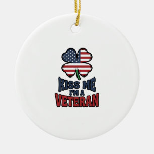 Veteran Kiss Me Patriotic Clover Vintage Shirt_1 Ceramic Tree Decoration