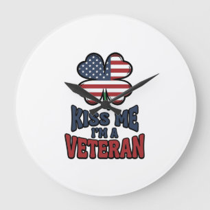 Veteran Kiss Me Patriotic Clover Vintage Shirt_1 Large Clock