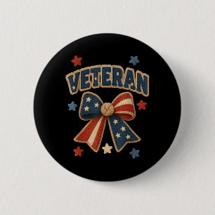 Veteran Patriotic Cute Bow Stars Proud Military 6 Cm Round Badge