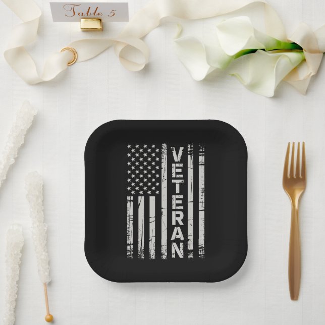 Veteran Patriotic U.S Army American Flag America Paper Plate (Wedding)