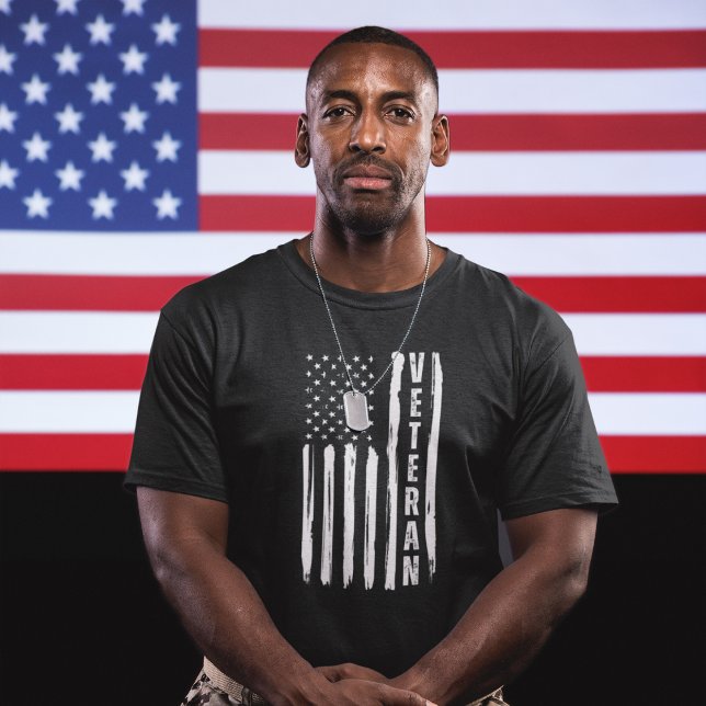 Veteran Patriotic Vintage American Flag T-Shirt (Veteran with patriotic flag on shirt. Available in multiple colors and products. )