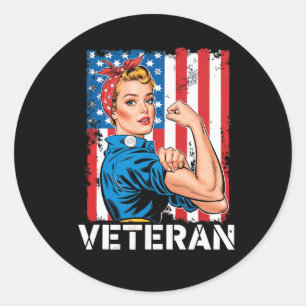 Veteran Patriotic Woman Veteran's Day Female Stron Classic Round Sticker