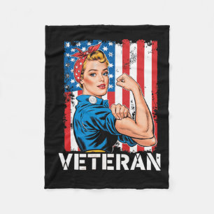 Veteran Patriotic Woman Veteran's Day Female Stron Fleece Blanket