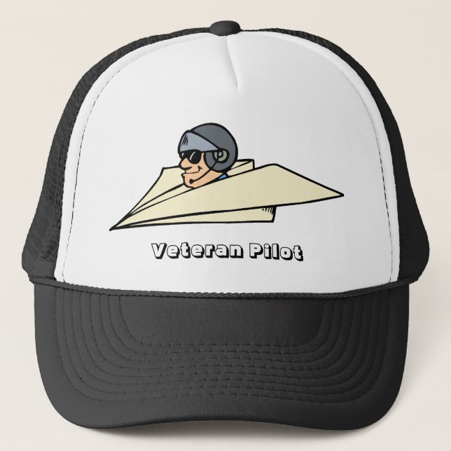 Veteran Pilot Paper Aeroplane Funny Cartoon Trucker Hat (Front)