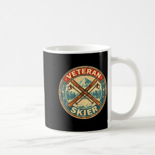 Veteran skier vintage skis old man skiing grandpa coffee mug