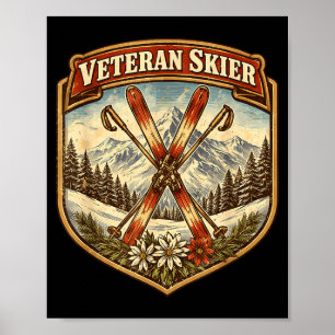 Veteran skier vintage skis old woman skiing poster