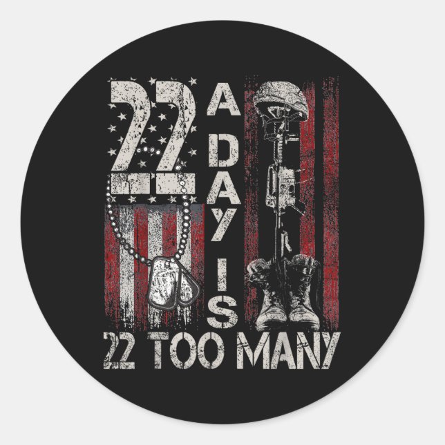 Veteran Suicide Awareness Ribbon 22 A Day Is 22 To Classic Round Sticker (Front)
