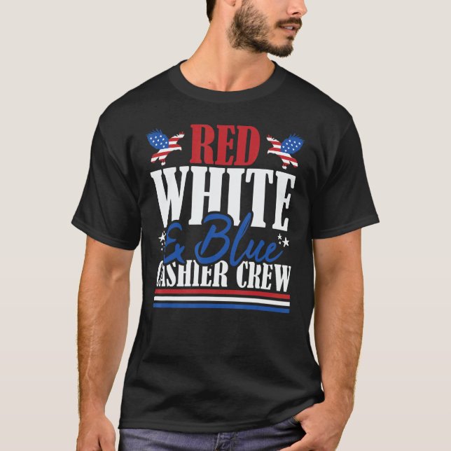 Veteran US Flag Red White & Blue Cashier Crew T-Shirt (Front)