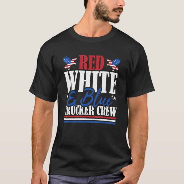 Veteran US Flag Red White & Blue Trucker Crew T-Shirt (Front)