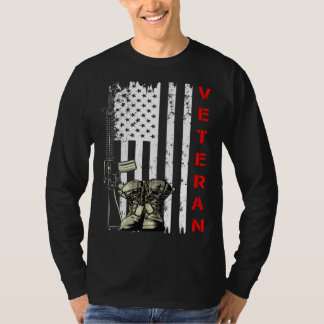 Veteran USA Flag Gun and Combat Boots US Veteran T-Shirt